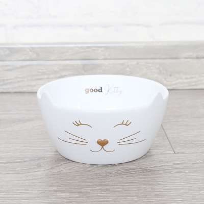 Luxury Elegant Pet Feeding Bowl White Rounded Ceramic Pet Bowl