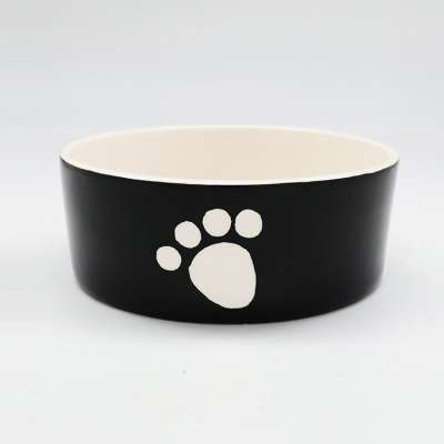 Luxury Cute Pet Feeding Bowl Black Rounded Ceramic Pet Bowl