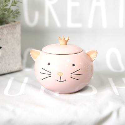 Whole Sale Pet Supplies Three Sizes Pink Ceramic Cat Shaped Container