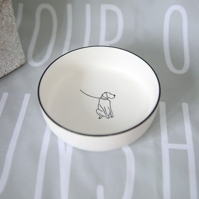 Pet Feeding Bowl Sitting Dog Pictured White Ceramic Pet Bowl