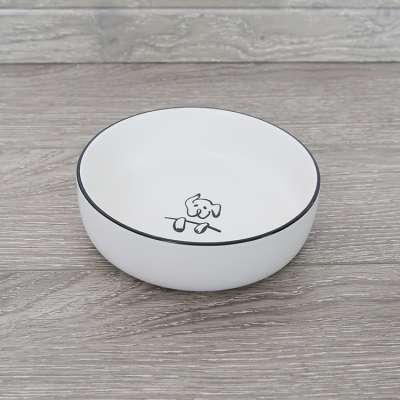 Pet Feeding Bowl Dog Face Pictured White Ceramic Pet Bowl