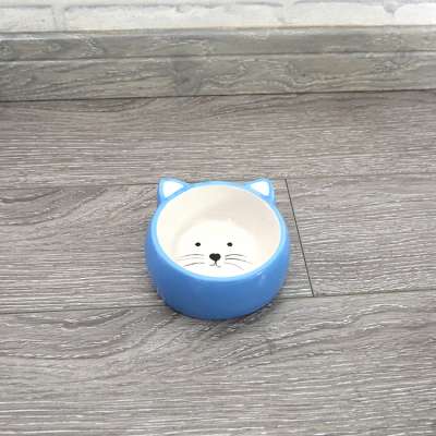 Luxury Cute Pet Feeding Bowl Rounded Blue Ceramic Pet Bowl