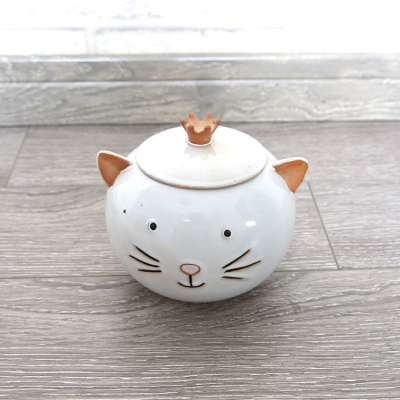 Whole Sale Pet Supplies Three Sizes White Ceramic Cat Shaped Container