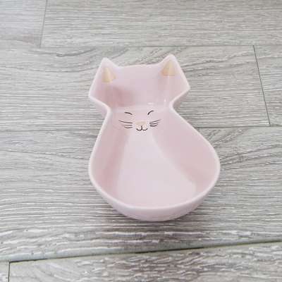 Cat Shaped Pet Feeding Bowl Three Sizes Pink Ceramic Pet Bowl