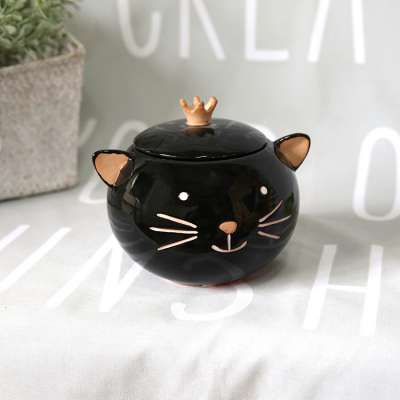 Whole Sale Pet Supplies Three Sizes Black Ceramic Cat Shaped Container