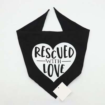 Wholesale Quality  Fabric Rescued With Love Wording Dog Scarf In Black Color