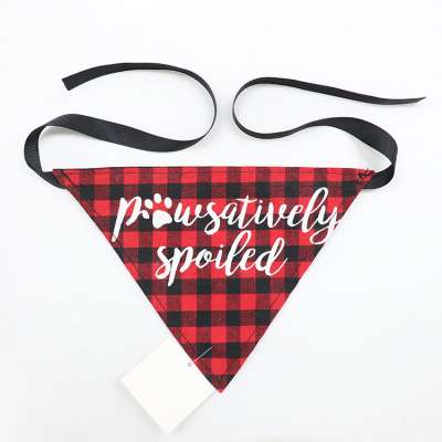 Wholesale Quality  Fabric Paw Satively Spoiled Wording Dog Scarf In Red Checks