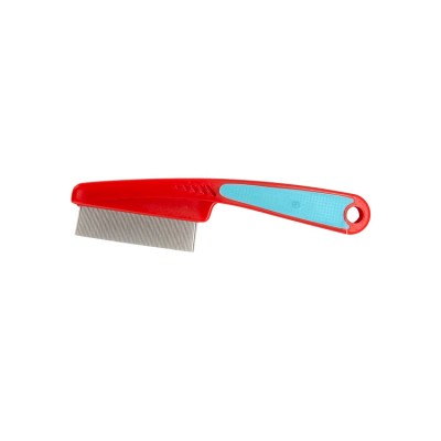 Pet Cleaning Grooming 7.12" Rose Red Handle Stainless Flea Comb